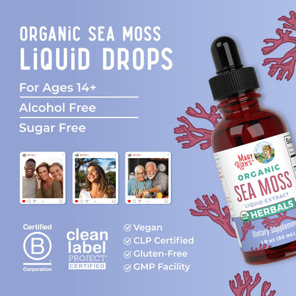 MaryRuth Organics Irish Sea Moss Liquid Drops | Chondrus Crispus | Wild Harvested | Organic Irish Moss Formulated for Adults & Kids Ages 14+ | Unflavored | Sugar Free | Vegan | Non-GMO | 1 Fl Oz - Maple Wellness Supplements