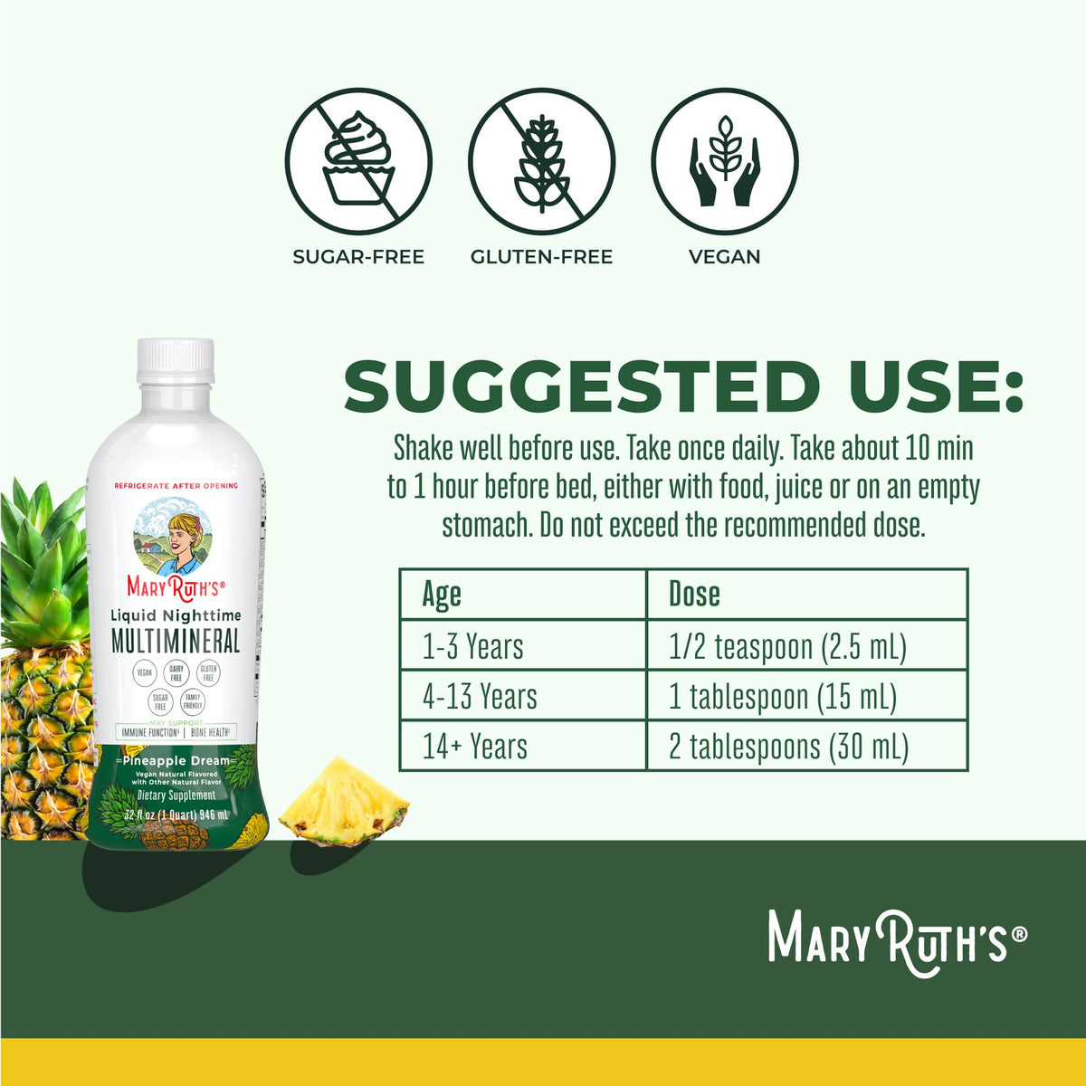 MaryRuth Organics Liquid Nighttime Multimineral | NO Melatonin | Magnesium Citrate | Calcium | Zinc | Vitamin D3| Available in 4 Flavors | Vegan | Sugar Free | Gluten Free | 32 Oz - Maple Wellness Supplements