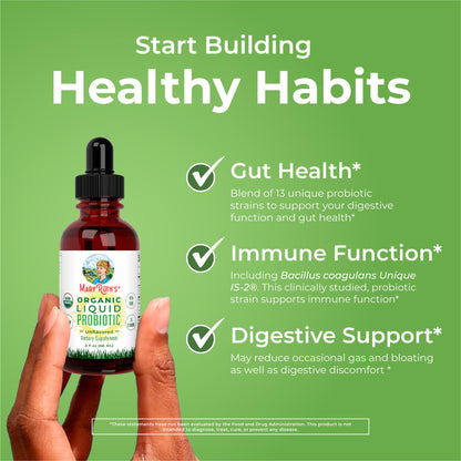 MaryRuth Organics Liquid Probiotic for Ages 4+ | 2 Billion CFU | 13 Probiotic Strains | Gut Health & Digestive Support | Gas & Bloating Support | Vegan | Gluten Free | Travel-Friendly | 20 Servings - Maple Wellness Supplements