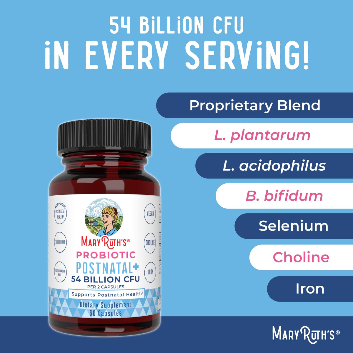 MaryRuth Organics Postnatal Probiotics for Breastfeeding Women | Nursing Probiotic Capsules with Vitamins | Minerals & Antioxidants | 54 Billion CFU | Non-GMO | Vegan | 30 Servings - Maple Wellness Supplements