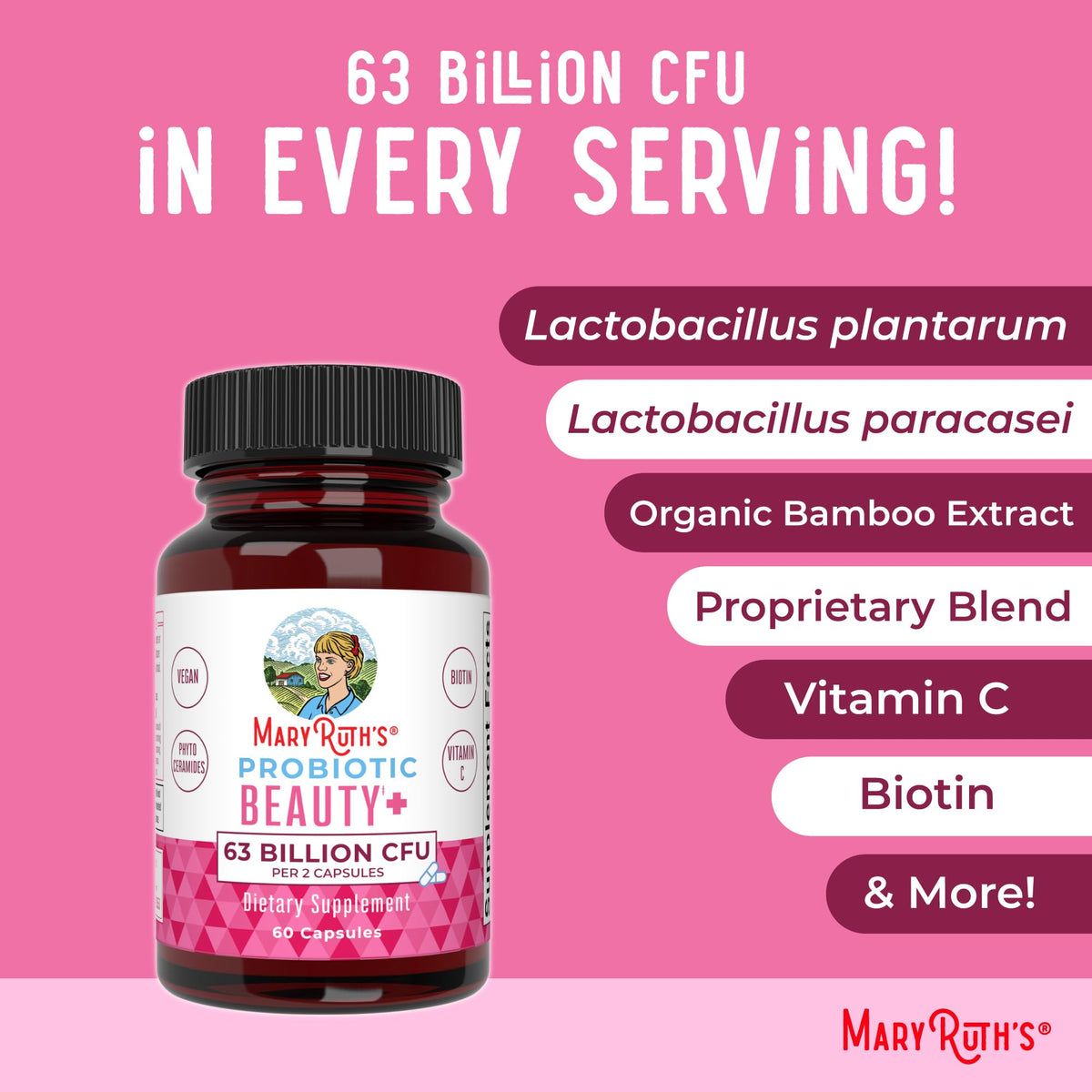 MaryRuth Organics Probiotic Beauty Capsules | Vegan Collagen Support | Anti Aging | Gut Health | Hair Skin and Nails Vitamins | Skin Care - Maple Wellness Supplements
