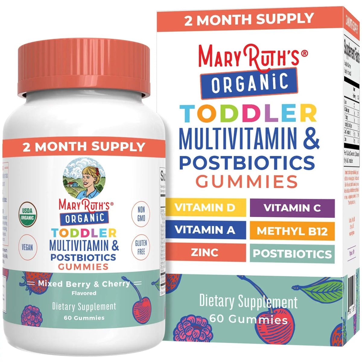 MaryRuth Organics Toddler Multivitamin Gummies + Postbiotics | USDA Organic | Vitamins for Kids Ages 2+ | Immune Support | Vitamin C | Vitamin D3 | Vitamin A | Zinc | Vegan | Non-GMO | 60 Servings - Maple Wellness Supplements