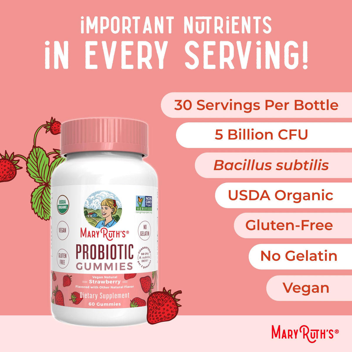 MaryRuth Organics USDA Organic Probiotic Gummies |Probiotics forWomen & Men Digestive Health & Gut Comfort Supplement 5 Billion CFU | Immune & Digestive Support | Vegan | Non-GMO | 60 Count - Maple Wellness Supplements