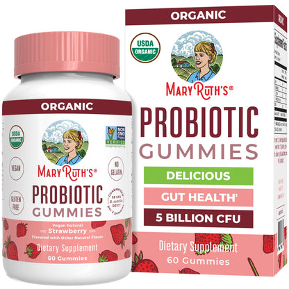 MaryRuth Organics USDA Organic Probiotic Gummies |Probiotics forWomen & Men Digestive Health & Gut Comfort Supplement 5 Billion CFU | Immune & Digestive Support | Vegan | Non-GMO | 60 Count - Maple Wellness Supplements