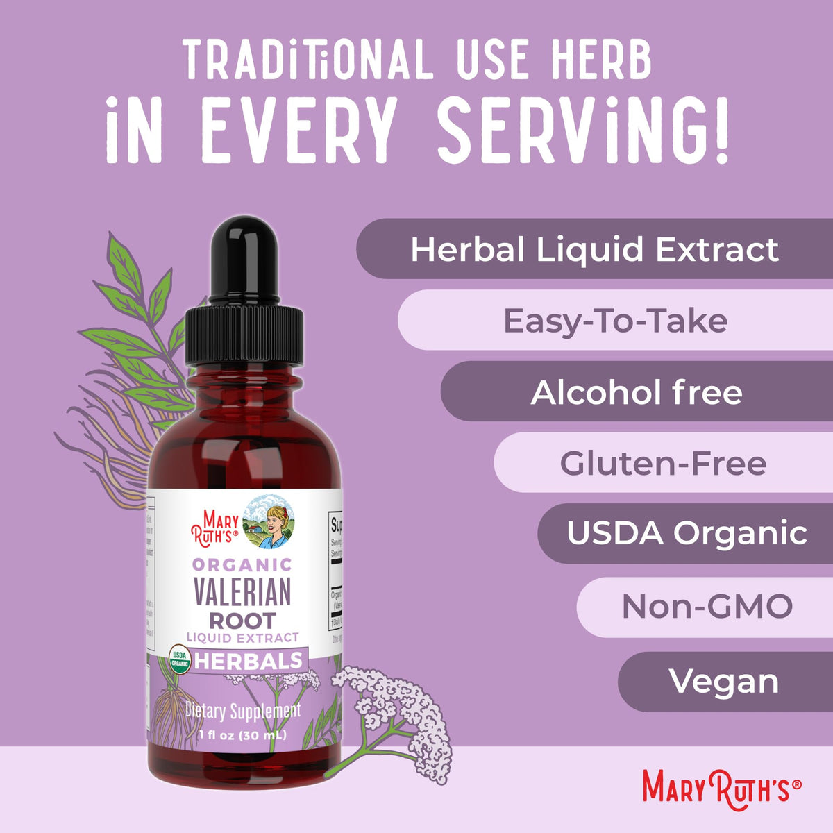 MaryRuth Organics Valerian Root Liquid Drops | 2 Month Supply | Sugar Free | USDA Organic Valerian Root Drops | Support Sleep | Calm and Stress Relief | Vegan | Non-GMO | Gluten Free | 60 Servings - Maple Wellness Supplements