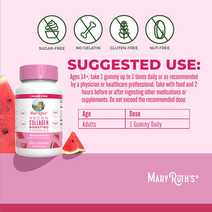 MaryRuth Organics Vegan Collagen for Women & Men, Collagen Boosting Gummies, Skin Care, Lysine, Vitamin C, Vitamin A, Amla, Supplement for Hair & Skin, Vegan, Non-GMO, Gluten Free, 90 Servings - Maple Wellness Supplements