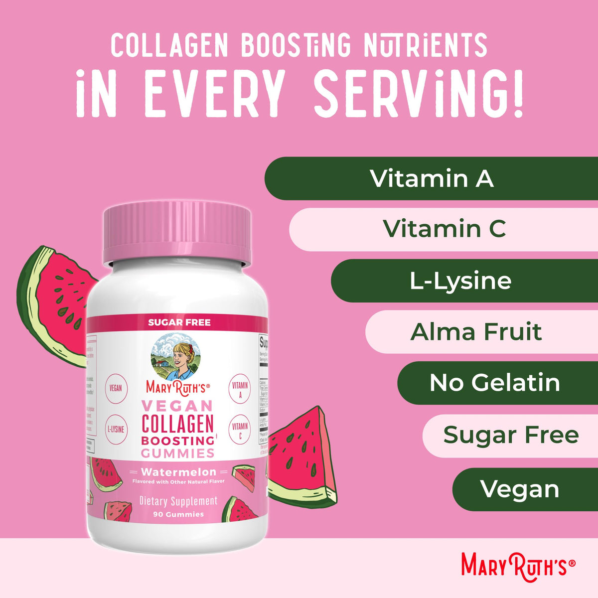 MaryRuth Organics Vegan Collagen for Women & Men, Collagen Boosting Gummies, Skin Care, Lysine, Vitamin C, Vitamin A, Amla, Supplement for Hair & Skin, Vegan, Non-GMO, Gluten Free, 90 Servings - Maple Wellness Supplements