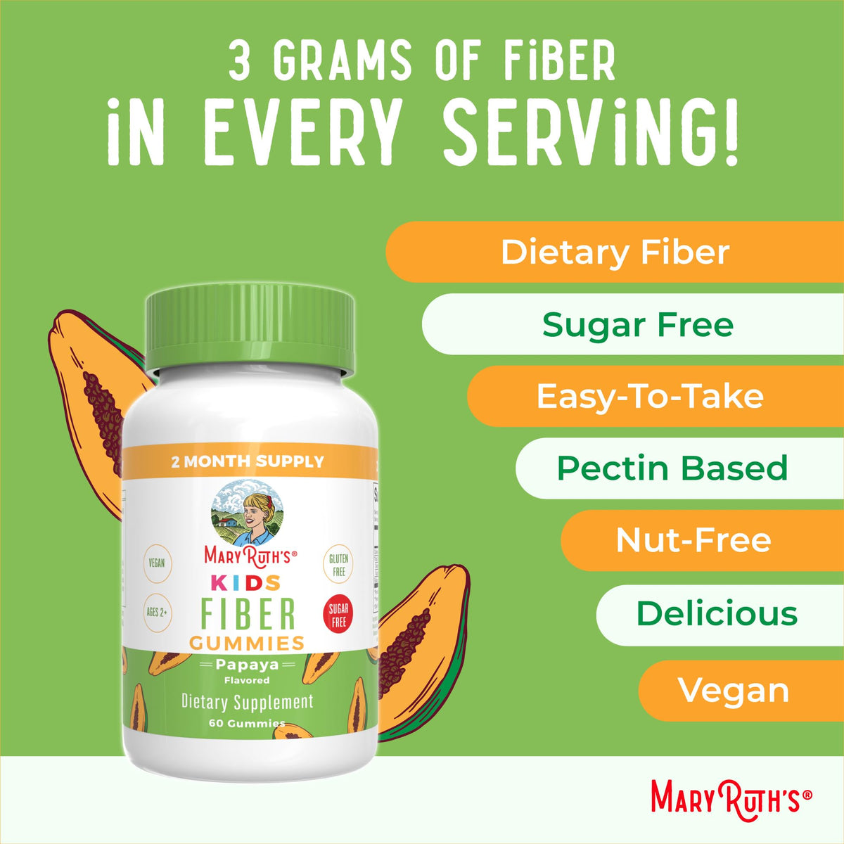 MARYRUTH'S Fiber Gummies for Kids | 2 Month Supply | Sugar Free | Soluble Fiber Supplement | Gut Health & Digestion Support - Maple Wellness Supplements