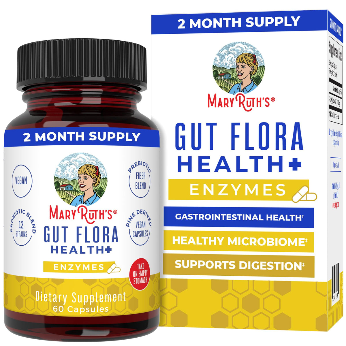 MaryRuth’s Gut Flora Health+ Enzymes | Prebiotic & Probiotic Digestive Enzymes for Healthy Gut Biome & Digestive Support | Gastrointestinal Health | CLP Certified - Maple Wellness Supplements