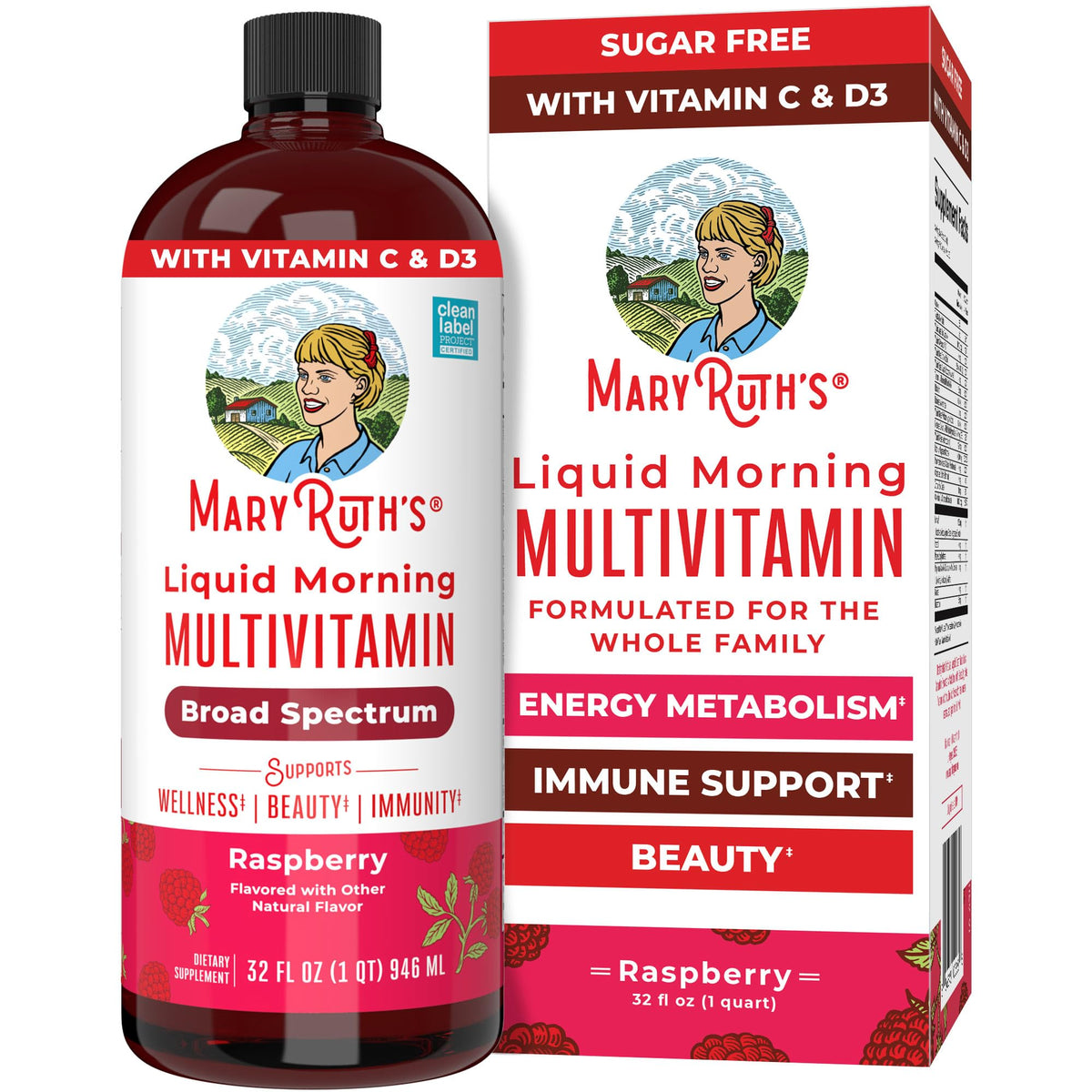 MARYRUTH'S Liquid Morning Multivitamin for Women, Men & Kids | Vitamin A C D E B6 B12 Biotin Zinc | Beauty | Vegan | Non-GMO | Gluten Free | 32 Servings - Maple Wellness Supplements