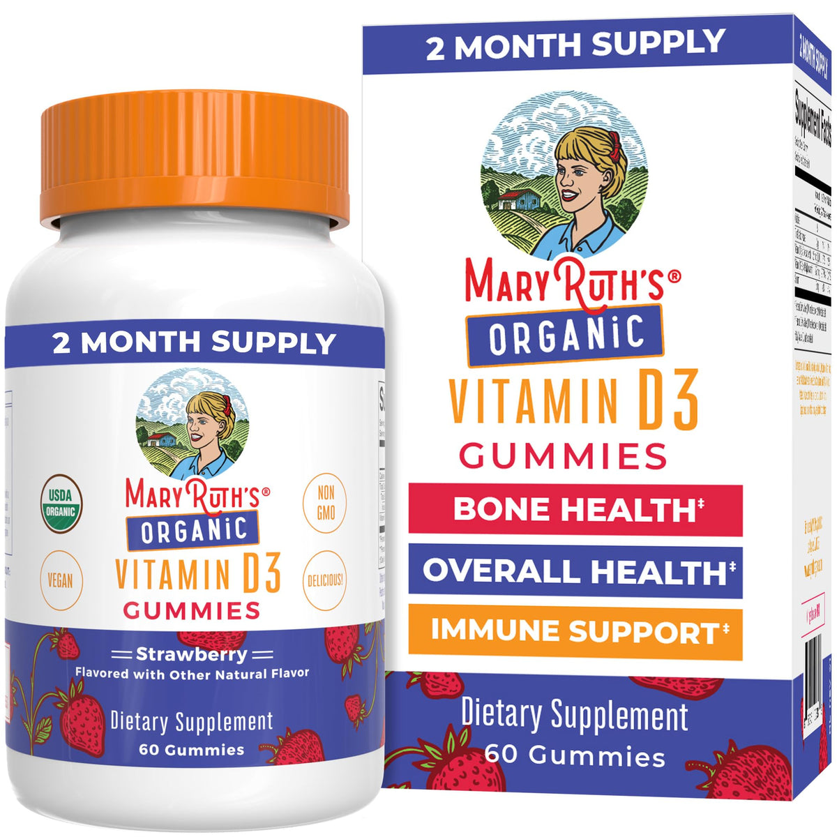 MARYRUTH'S Organic Vitamin D3 Gummies | 1000 IU | USDA Organic | Immune Support| Bone Health | Muscle Function | for Adults & Kids Ages 2+ - Maple Wellness Supplements