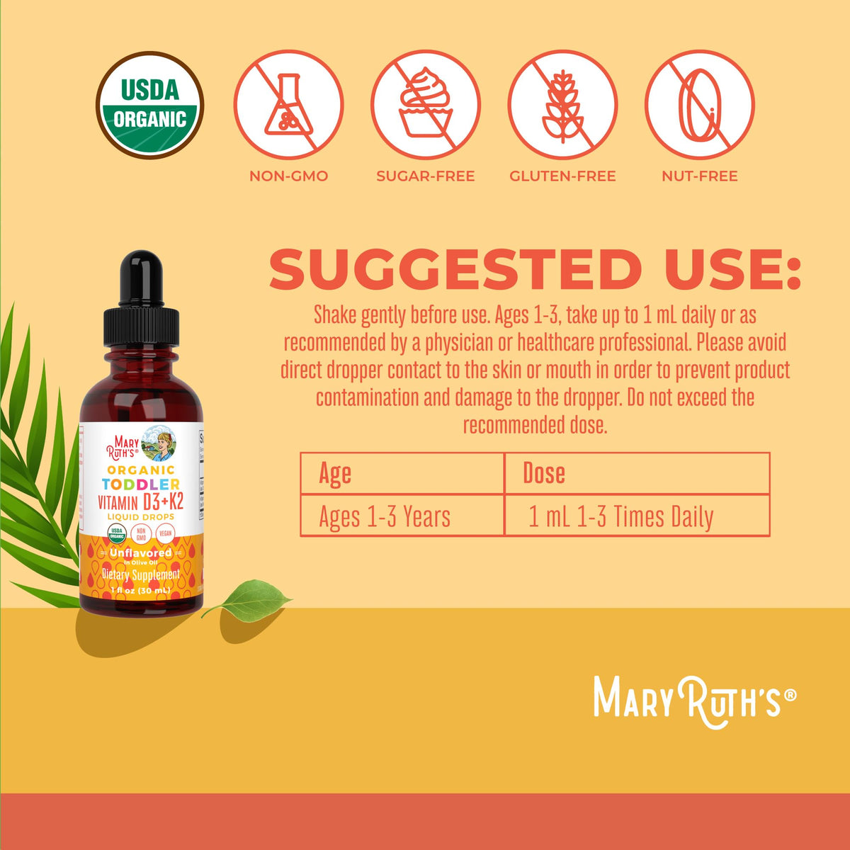 MARYRUTH'S Organics Vitamin D3 | Vitamin K2 | Vitamin D3 K2 Drops | K2 D3 Vitamin Liquid Supplement for Toddlers | Kids Supplement for Calcium Absorption - Maple Wellness Supplements