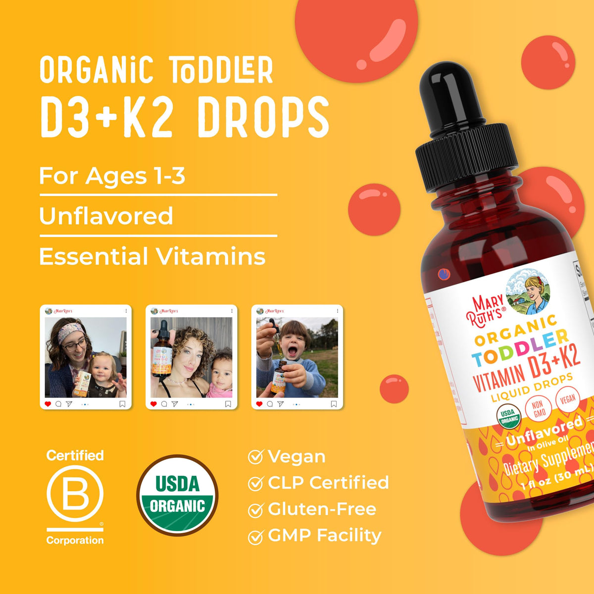 MARYRUTH'S Organics Vitamin D3 | Vitamin K2 | Vitamin D3 K2 Drops | K2 D3 Vitamin Liquid Supplement for Toddlers | Kids Supplement for Calcium Absorption - Maple Wellness Supplements