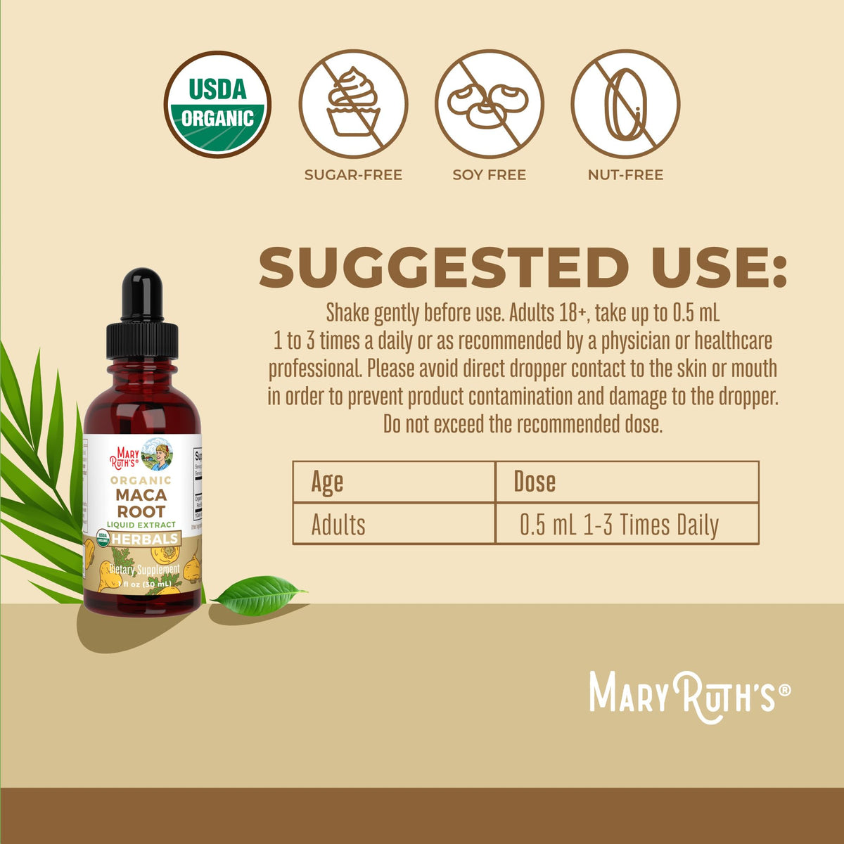 MaryRuth’s USDA Organic Maca Root Liquid Drops | Vegan | Non-GMO | Gluten Free | Alcohol Free | 1 Fl Oz - Maple Wellness Supplements