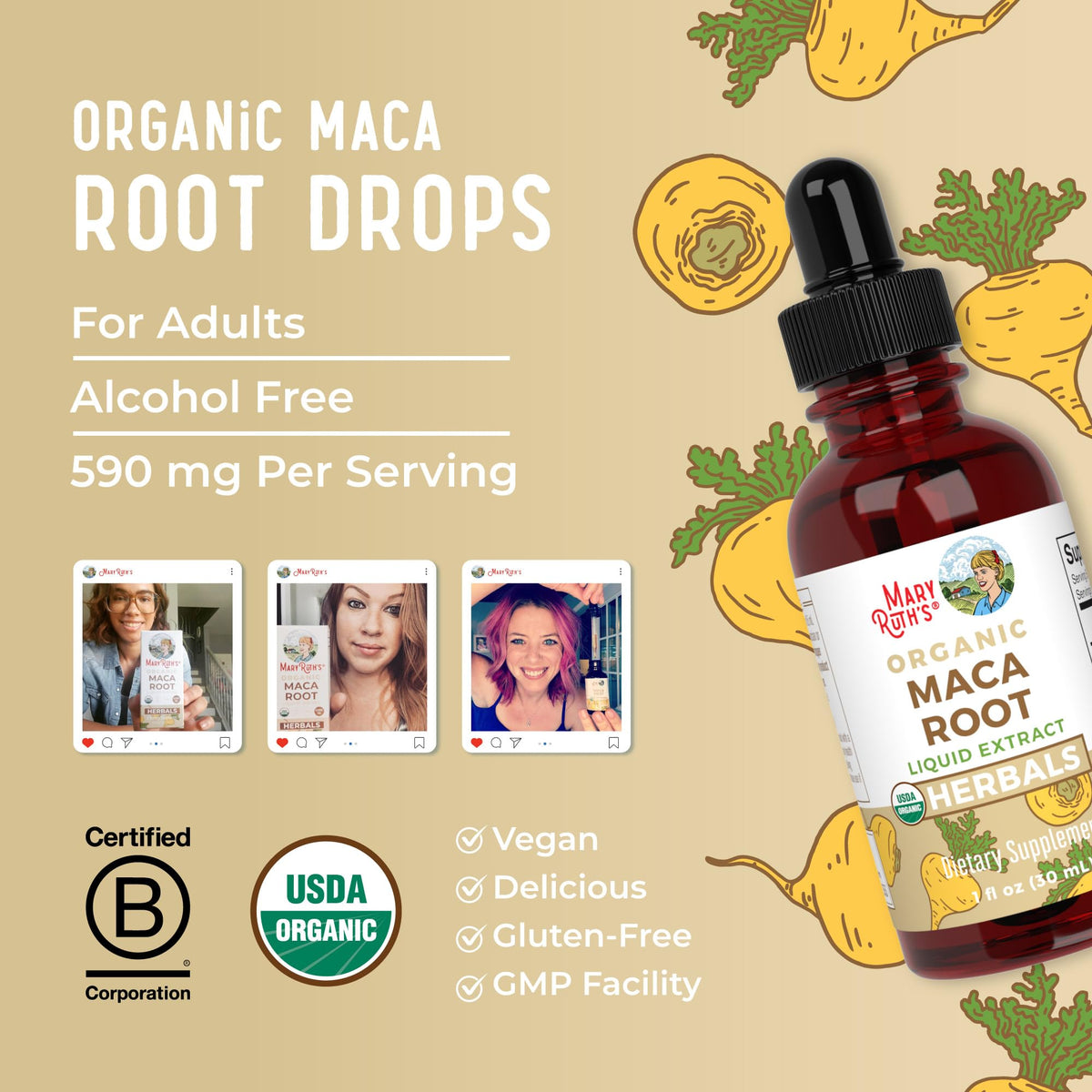 MaryRuth’s USDA Organic Maca Root Liquid Drops | Vegan | Non-GMO | Gluten Free | Alcohol Free | 1 Fl Oz - Maple Wellness Supplements