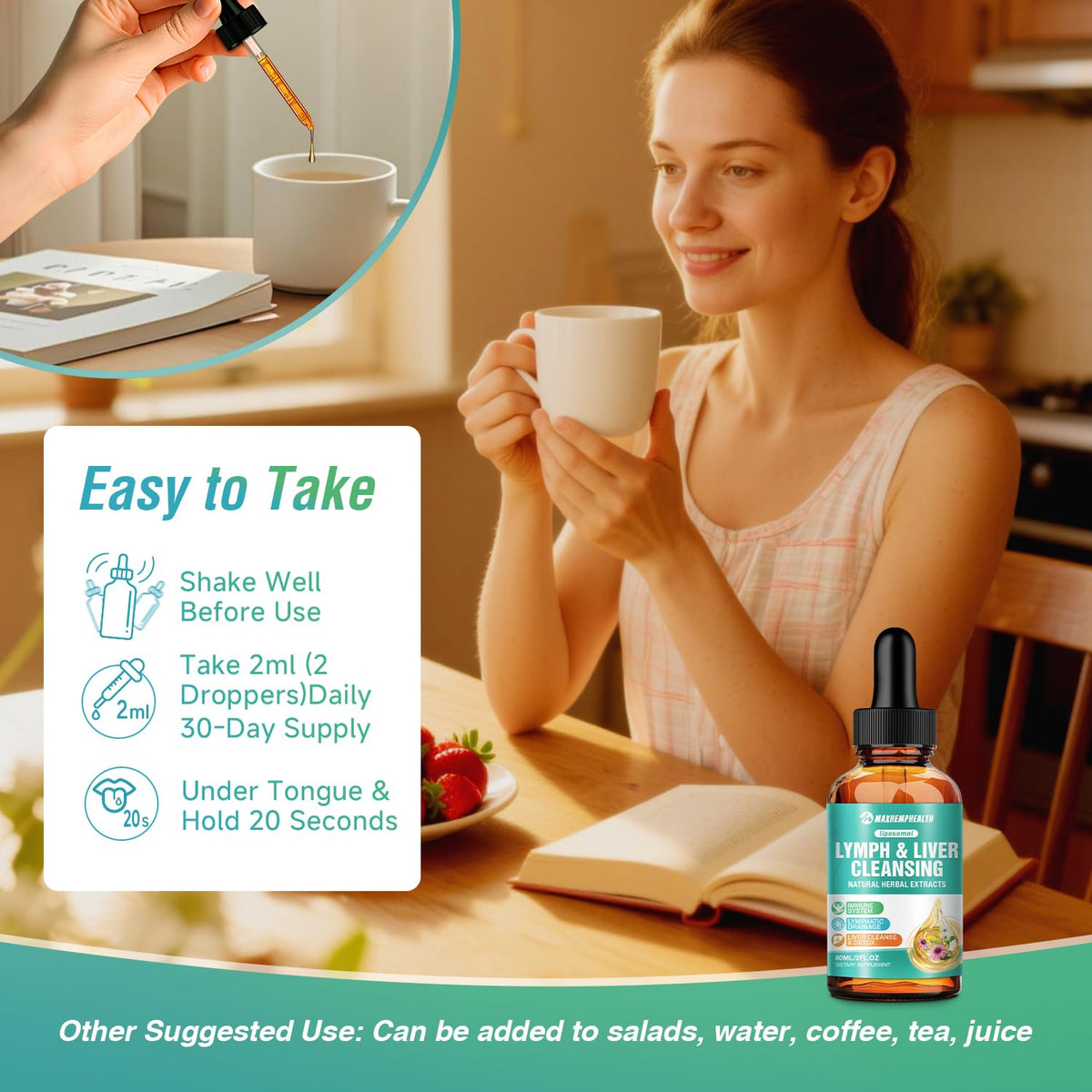 Maxhemphealth Liposomal Lymphatic Drainage Drops - 60ML Lymph & Liver Cleanse Supplement, Natural Herbal Blend & Multivitamin for Immunity, Lymphatic Support & Liver Detox, Vegan, Non-GMO, Gluten-Free - Maple Wellness Supplements