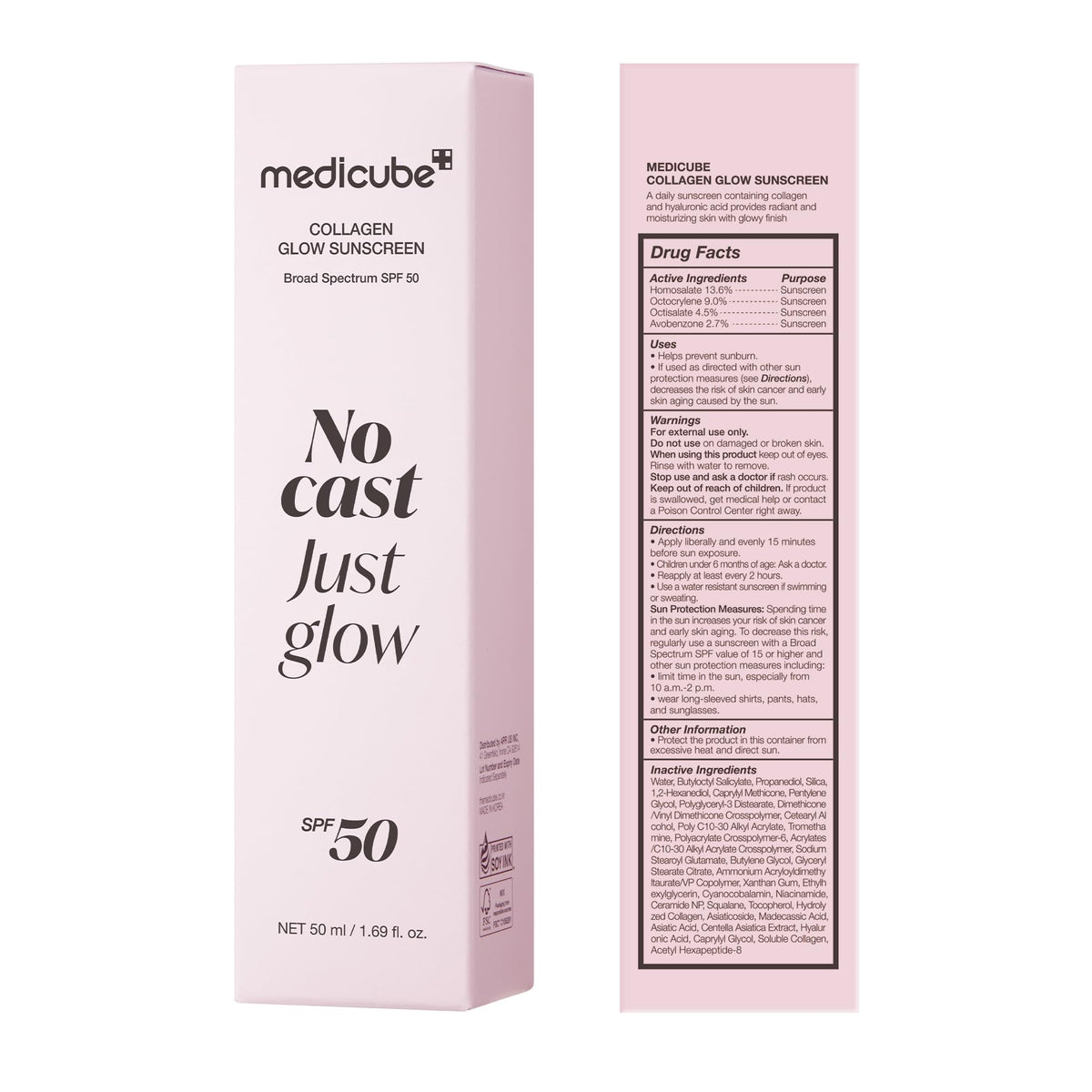 medicube No Cast Just Glow Collagen Sunscreen | SPF 50 Broad Spectrum Face Sunscreen - Maple Wellness Supplements