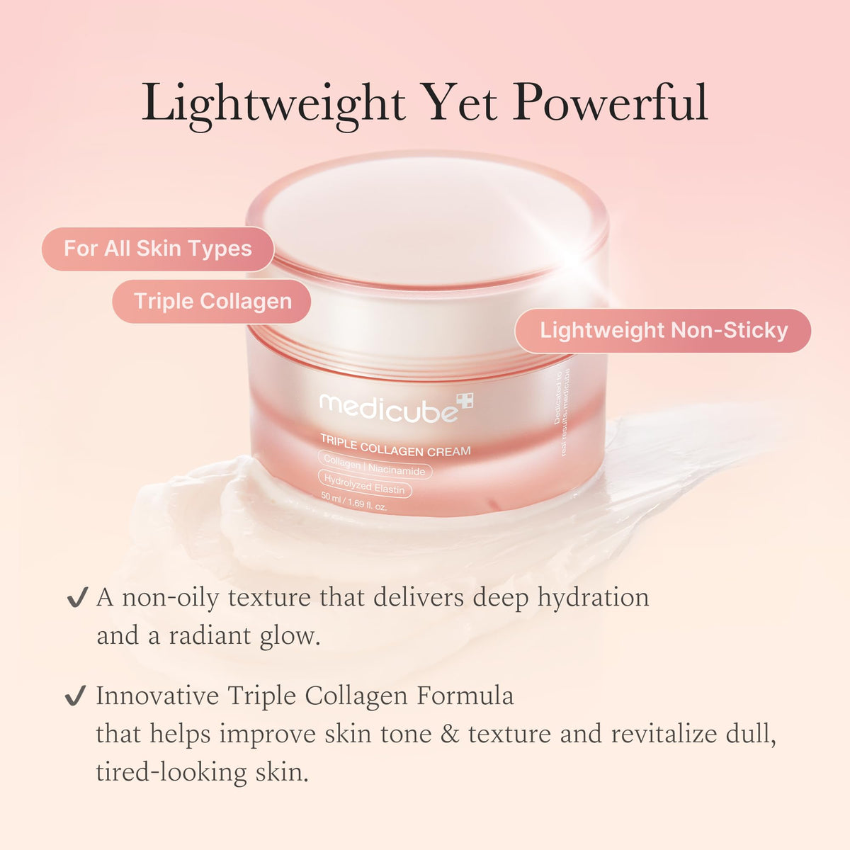 medicube Triple Collagen Cream - Hydrating & Firming Moisturizer with Hyaluronic Acid, Premium Elastin, Shea Butter - Maple Wellness Supplements