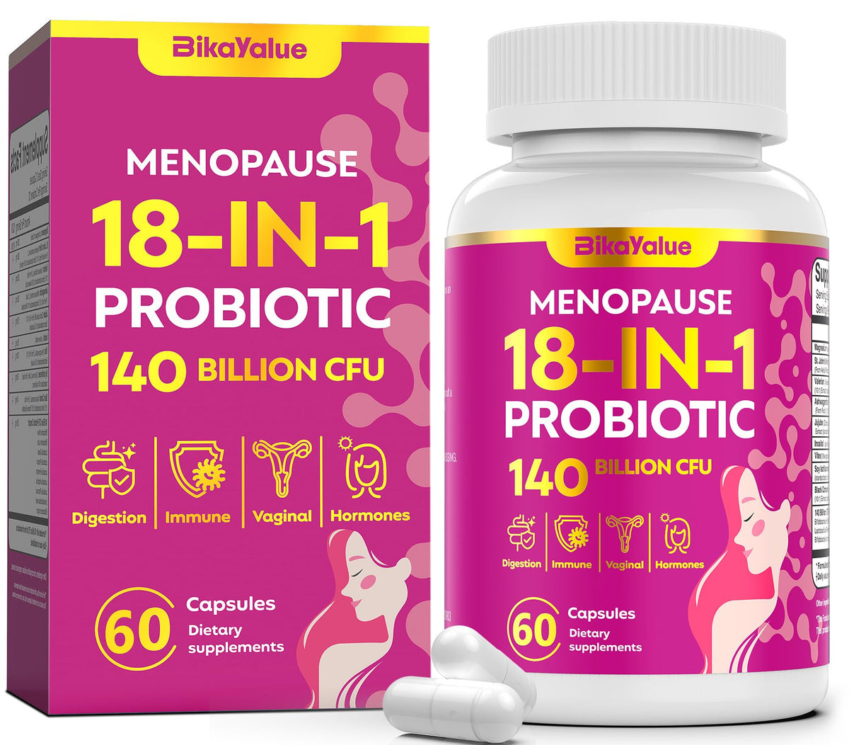 Menopause Supplements for Women, 140 Billion CFU Probiotics, 18-in-1 Menopause Relief with Magnesium, Black Cohosh, Inositol, Hormone Harmony for Women, Night Sweats, Mood Swings, Immunity - 60 Caps - Maple Wellness Supplements