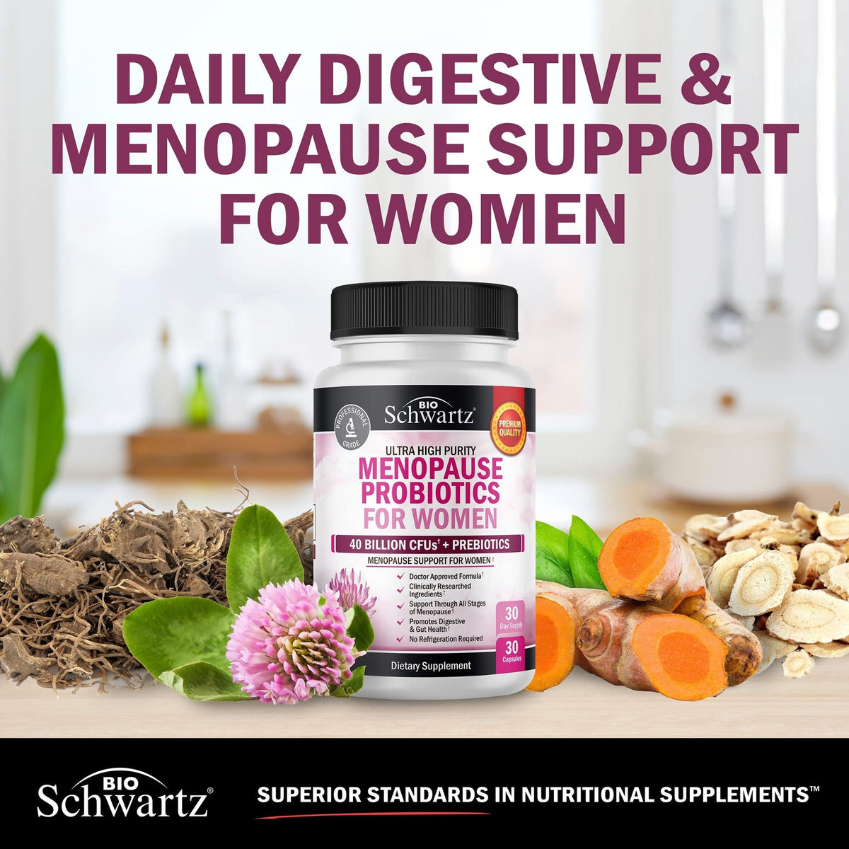 Menopause Supplements for Women - 40 Billion CFU Menopause Probiotics for Women - Support for Hot Flashes Night Sweats Mood Swings and Balance - Non-GMO, 30 Easy-Swallow Capsules, 30 Servings - Maple Wellness Supplements