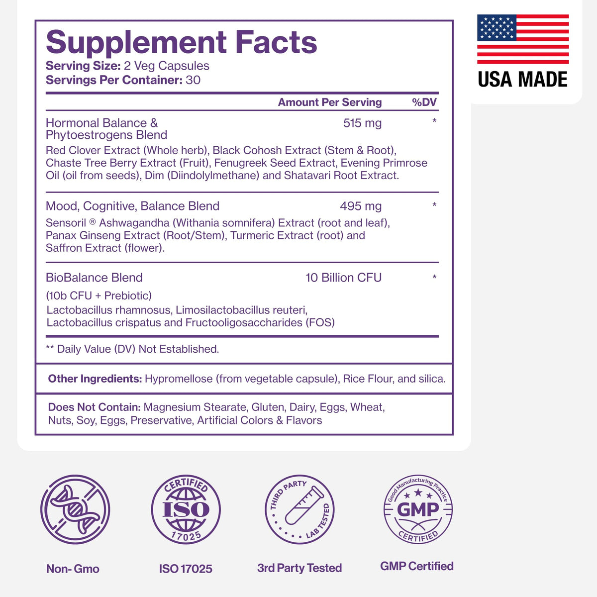 Menopause Supplements for Women - Natural Hormone Balance - Hot Flashes, Night Sweats, Sleep & Mood Support. with Sensoril® Ashwagandha, DIM, Chaste Berry & Black Cohosh Root - 60 Count - Maple Wellness Supplements