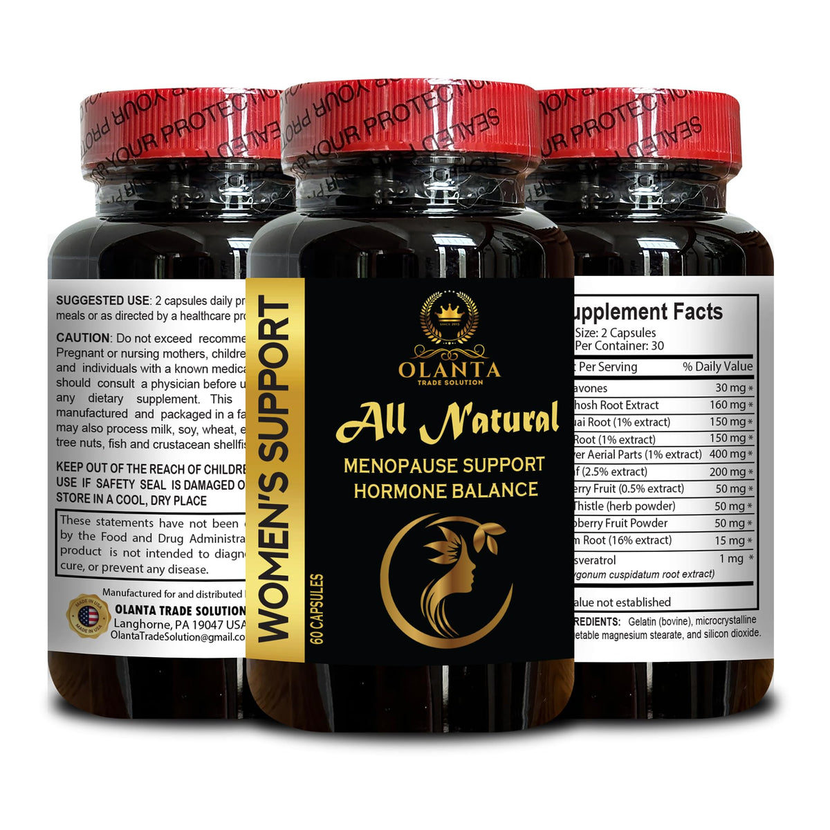 MENOPAUSE SUPPORT SUPPLEMENT - Perimenopause Supplements Women for Hot Flashes, Menopause Support, Supplement for Women Supports Hormone Balance with Black Cohosh - 1 Bottle 60 Capsules - Maple Wellness Supplements