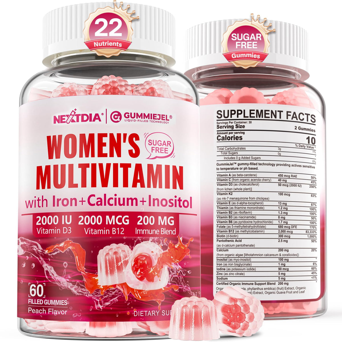 Methylated Multivitamin for Women Gummies, Calcium, D3 K2, Methylfolate & B12, Inositol, Daily Vitamin A C E, B Complex, Biotin, Zinc - Maple Wellness Supplements