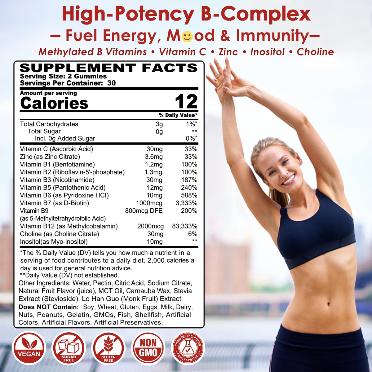 Methylated Vitamin B Complex Gummies 2 Pack, Methyl B12 & Folate with B1, B2, B3, B5, Biotin | Vitamin C, Zinc, Choline & Inositol – B Complex Supplement for Energy - Maple Wellness Supplements
