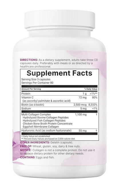 Micro Ingredients Multi Collagen Pills for Women & Men, 240 Capsules | Type I, II, III, V, X | Hydrolyzed Peptides with Biotin, Hyaluronic Acid - Maple Wellness Supplements