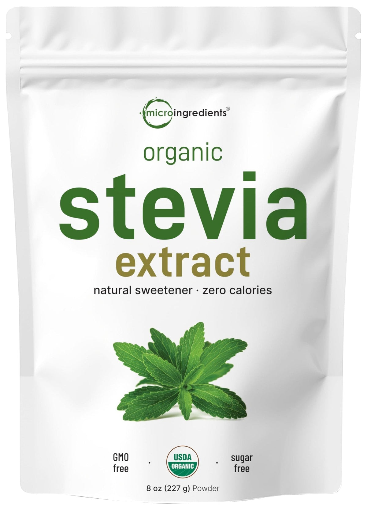 Micro Ingredients Pure Organic Stevia Powder, 8 Ounces, 1418 Serving, Highest Grade Stevia Green Leaf Extract Reb-A, Reduced Bitter Aftertaste, 0 Calorie, Natural Sweetener - Maple Wellness Supplements