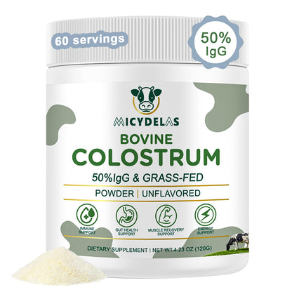 MICYDELAS Bovine Colostrum Supplement Powder 50% IgG Premium Bovine Colostrum for Gut Health Support, Immune Support, Muscle Recovery & Overall Wellness, Grass Fed, Non-GMO, Unflavored, 60 Servings - Maple Wellness Supplements