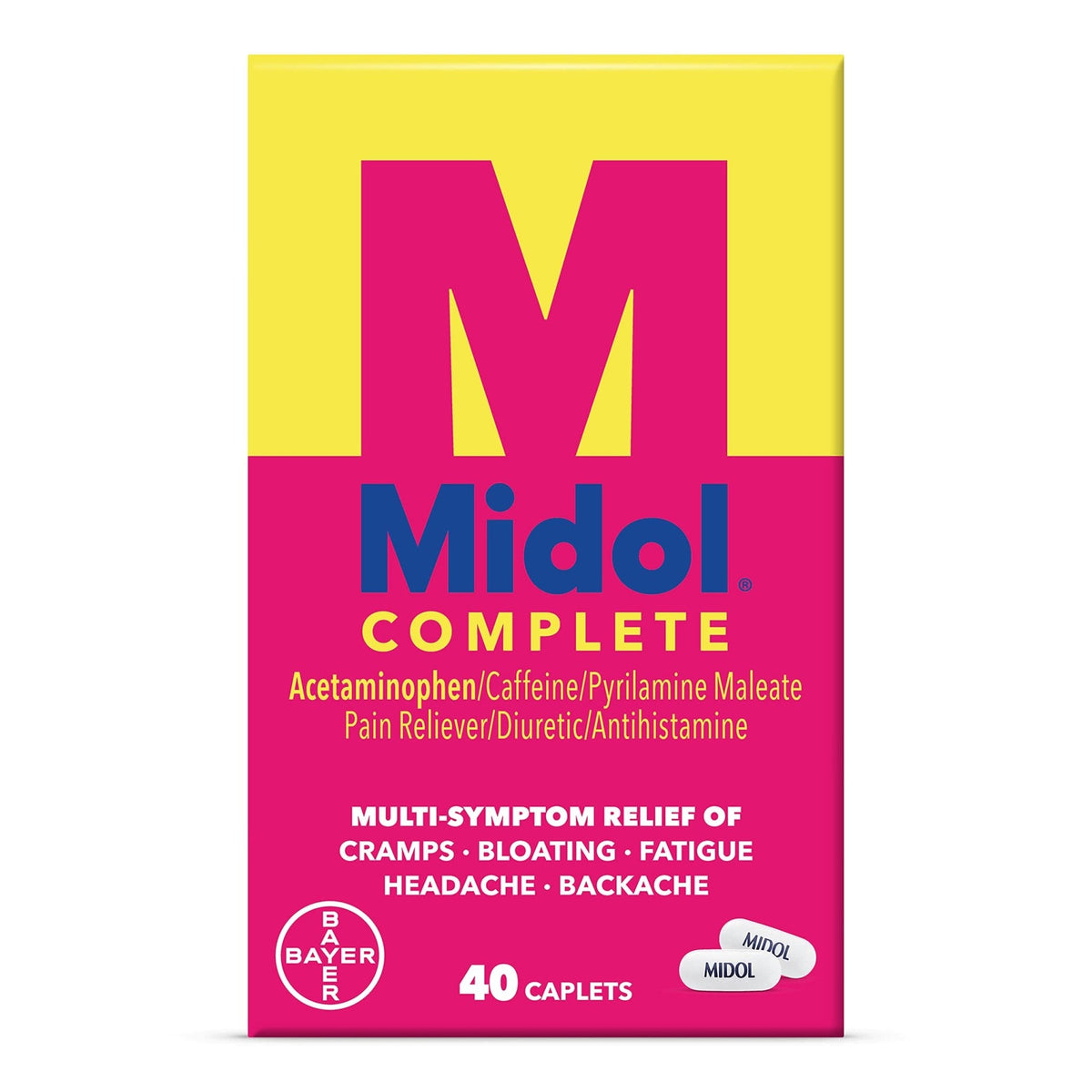 Midol Complete Menstrual Pain Relief Caplets, 40 Count - Provides Cramp, Headache, and Bloating Relief - Maple Wellness Supplements