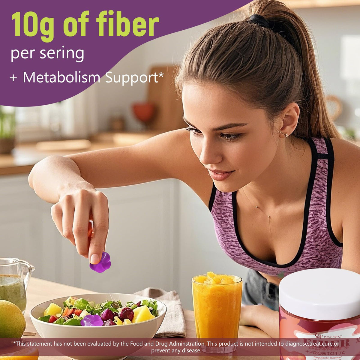 Migcopat 10G Fiber Gummies for Adults, No Sugar Added Grape Flavor, Fiber Supplement with 30 Billion CFU Probiotics Blend, ACV, Vitamin C, - Maple Wellness Supplements