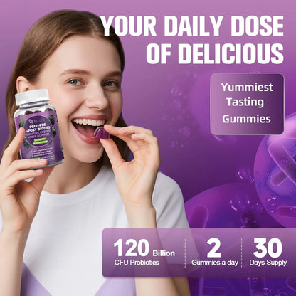 Migcopat Pre Post Probiotics Gummies, 5 in 1 Probiotic Prebiotic Postbiotic Digestive Enzymes with Fiber, 120 Billion CFU Probiotics Complete Gut Support, Sugar Free, Vegan, BlackBerry Flavor, 60 Cts - Maple Wellness Supplements