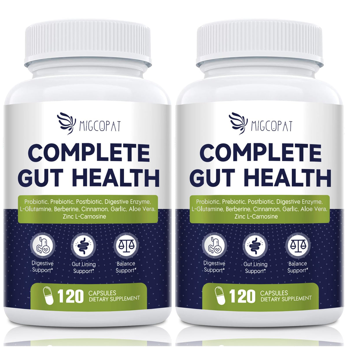 Migcopat Probiotics for Digestive Health, 80 Billion CFU Probiotics, Prebiotics, Postbiotics & Digestive Enzymes, Gut Health Capsules with Berberine, Cinnamon, - Maple Wellness Supplements