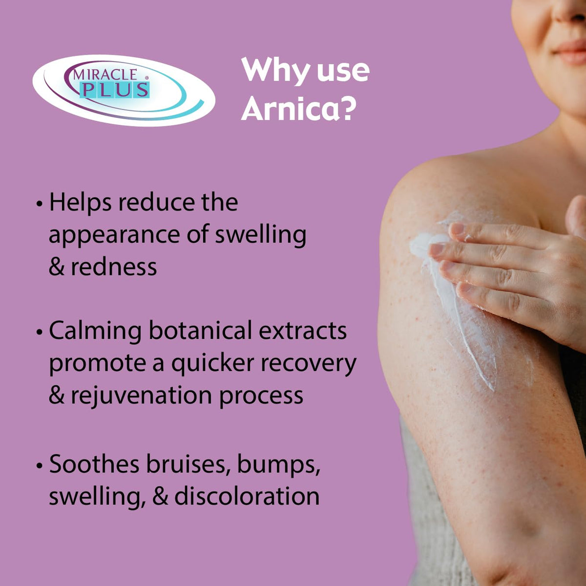 Miracle Plus Arnica Cream Extra Strength Bruise Relief Lotion For Bruising And Swelling On Skin | Arnica Gel, Vitamin K Cream, Skin Care | Moisturizing Bruise Formula With Horse Chestnut, 2-Pack - Maple Wellness Supplements