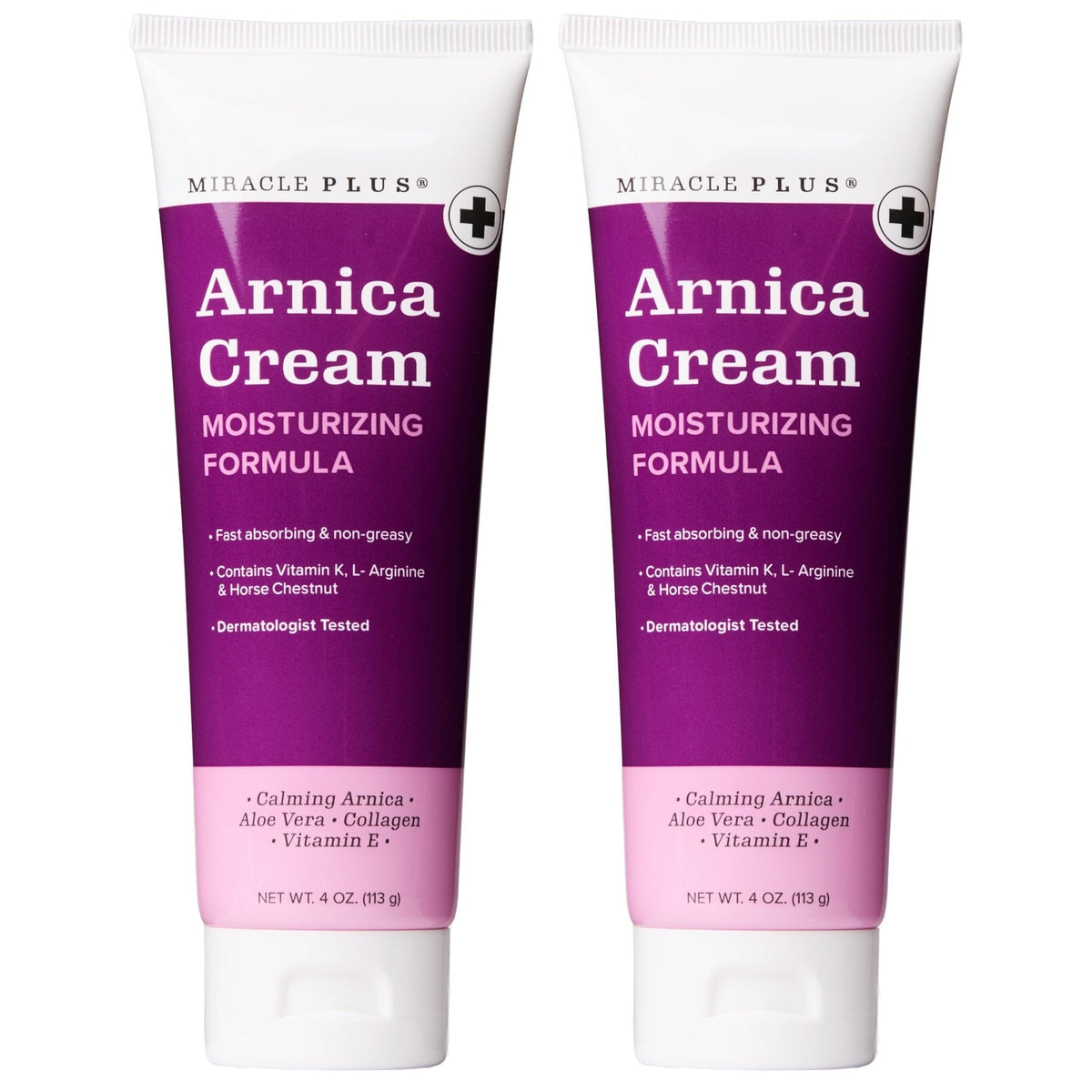 Miracle Plus Arnica Cream Extra Strength Bruise Relief Lotion For Bruising And Swelling On Skin | Arnica Gel, Vitamin K Cream, Skin Care | Moisturizing Bruise Formula With Horse Chestnut, 2-Pack - Maple Wellness Supplements