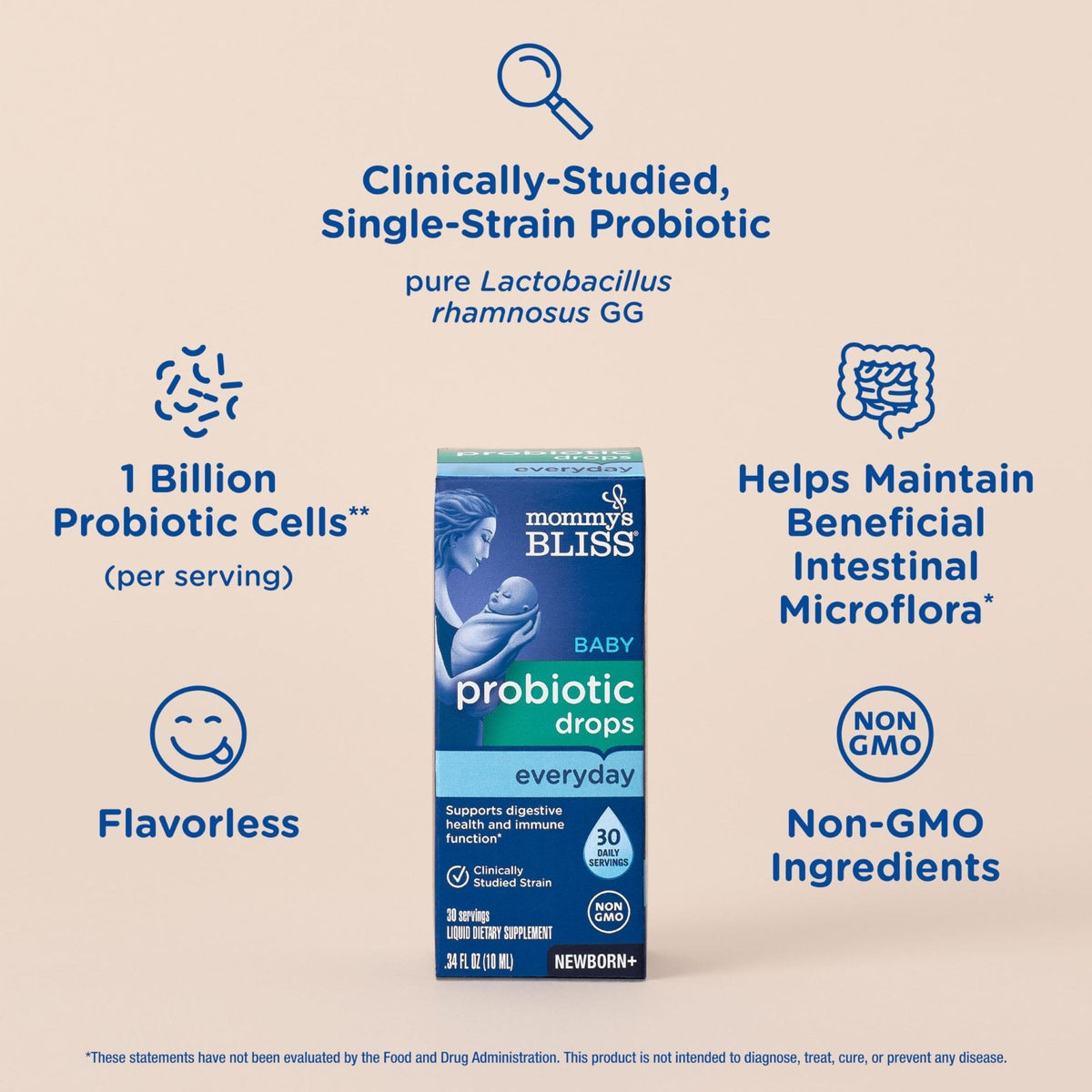 Mommy's Bliss Baby Probiotic Drops Everyday - Gas, Constipation, Colic Symptom Relief - Newborns & Up - Maple Wellness Supplements