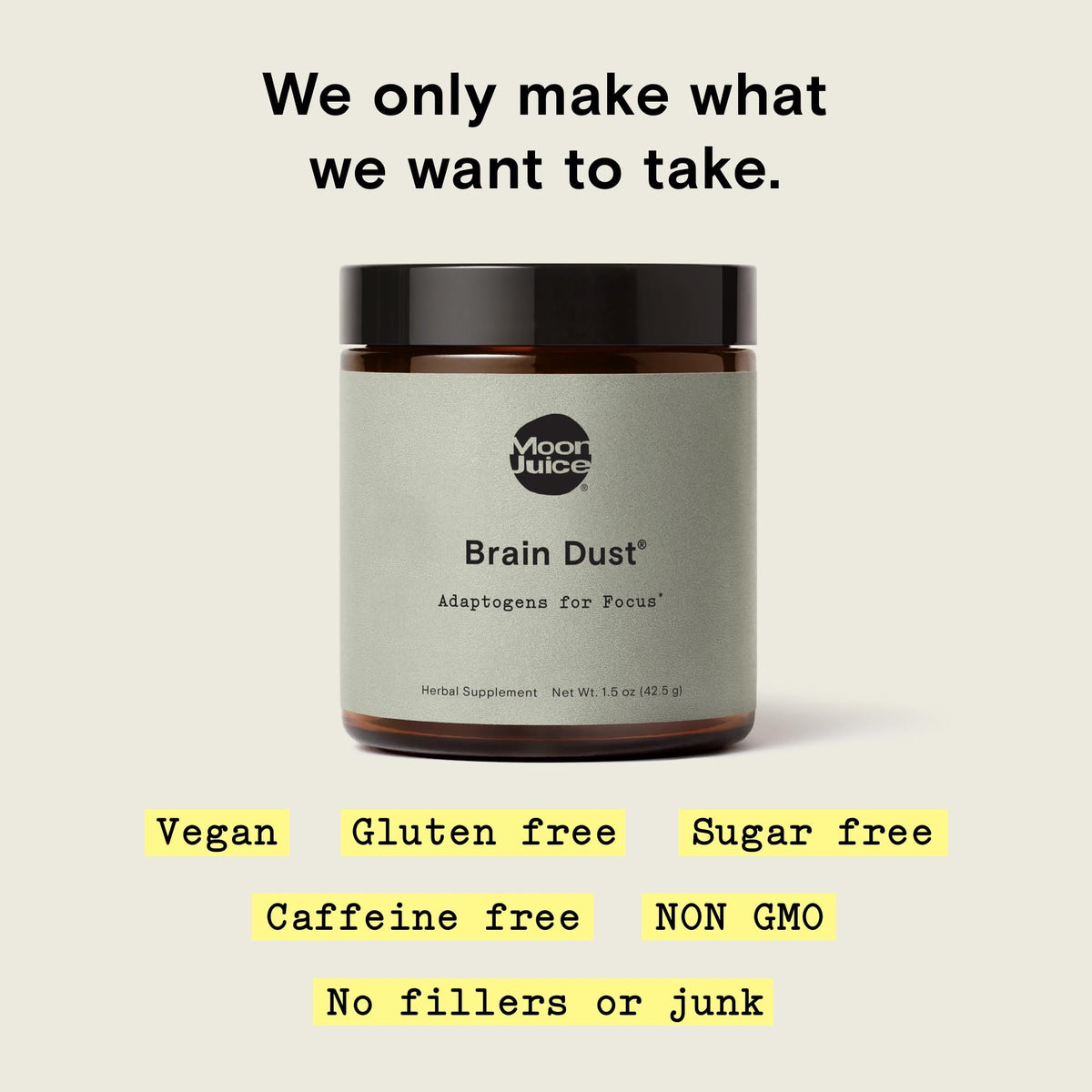 Moon Juice Brain Dust - Adaptogenic Mushroom Supplement for Memory & Focus - Lion’s Mane, Ginkgo Biloba & Ashwagandha - Caffeine-Free, Vegan Brain Supplement - 1.5 oz - Maple Wellness Supplements