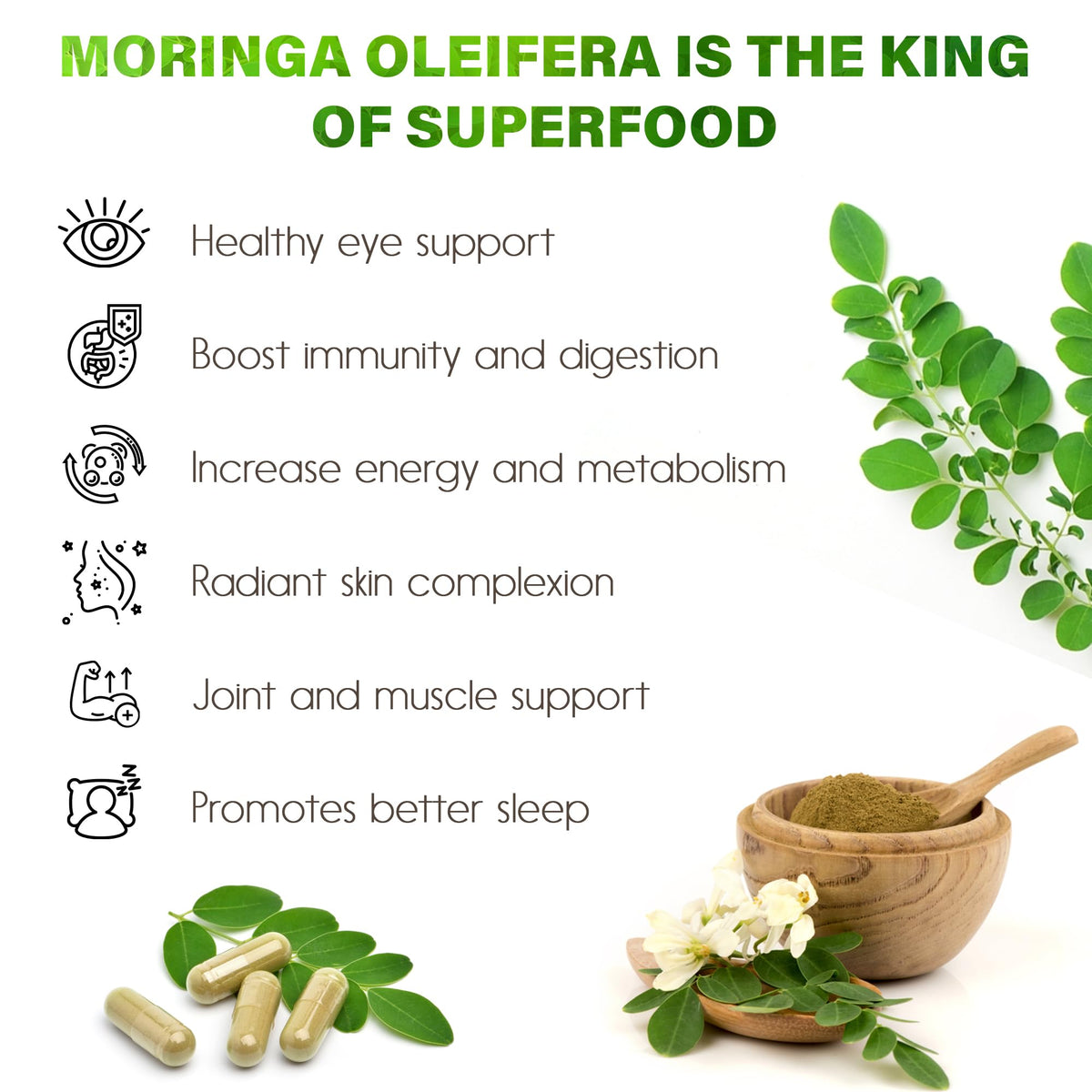 Moringa Capsules| Moringa Oleifera |10,000mg| 150 Capsules| 100% Pure| Non-GMO - Maple Wellness Supplements