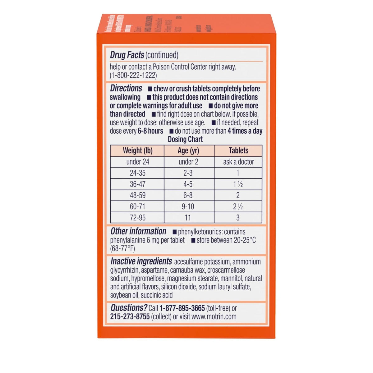 Motrin Children's Dye-Free Chewable Tablets with Ibuprofen, Kids' Fever Reducer & Pain Reliever for Sore Throat, Fever, Toothache & Pain Relief, Grape Flavor, 24 Count (Pack of 2) - Maple Wellness Supplements