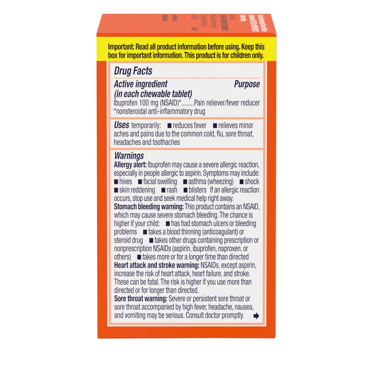 Motrin Children's Dye-Free Chewable Tablets with Ibuprofen, Kids' Fever Reducer & Pain Reliever for Sore Throat, Fever, Toothache & Pain Relief, Grape Flavor, 24 Ct - Maple Wellness Supplements