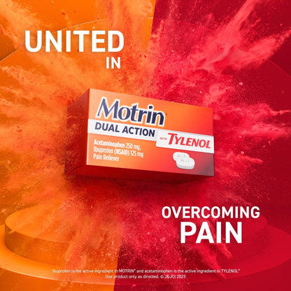 Motrin Dual Action with Tylenol, Ibuprofen & Acetaminophen Fast-Acting, Long Lasting Pain Reliever for Minor Aches & Pains, Ibuprofen (NSAID) 125 mg & Acetaminophen 250 mg, 120 ct - Maple Wellness Supplements