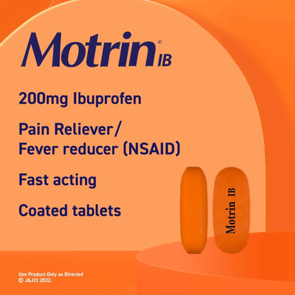 Motrin IB, Ibuprofen 200mg Tablets, Pain Reliever & Fever Reducer for Muscular Aches, Headache, Backache, Menstrual Cramps & Minor Arthritis Pain, NSAID, 100 Ct - Maple Wellness Supplements