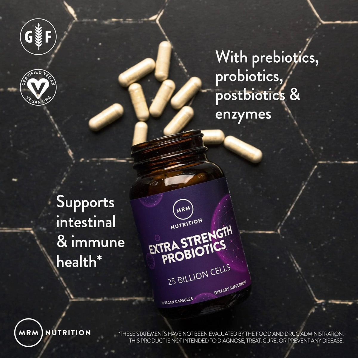 MRM Nutrition Extra Strength Probiotics - Supports Intestinal, GI, & Immune Health for Women & Men, Prebiotic, Probiotic, & Postbiotic Supplement, 25 Billion Cells & 16 Strains, Vegan - 30 Servings - Maple Wellness Supplements