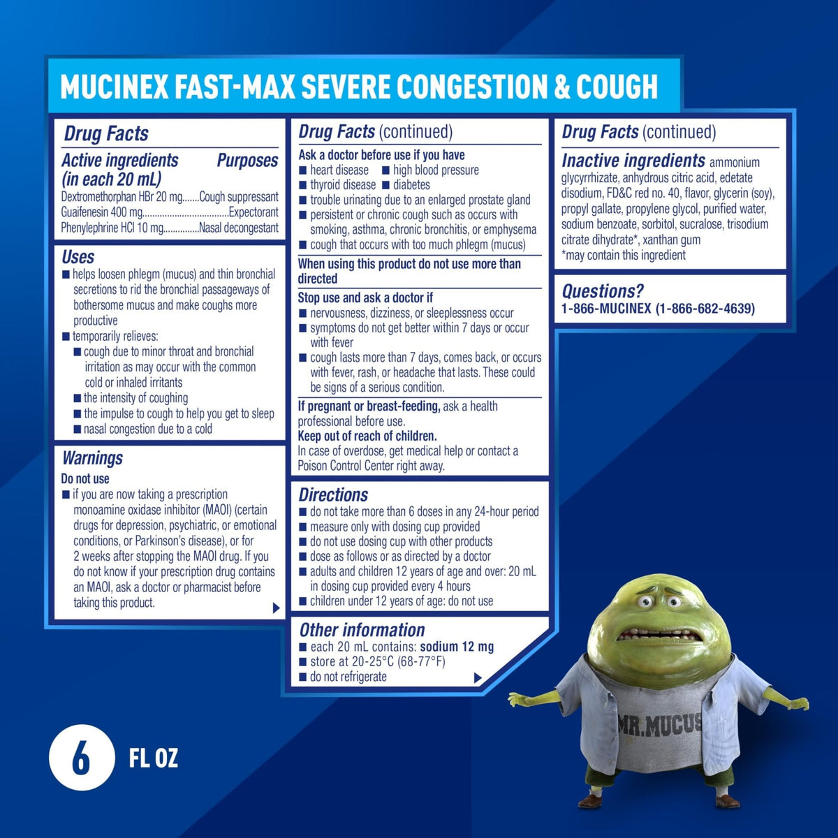 Mucinex Fast-Max Severe Congestion & Cough Medicine, Maximum Strength Symptom Relief, Over-The-Counter Medication, Cold Medicine, Cough Suppressant, Expectorant, Nasal Decongestant, 6 FL OZ - Maple Wellness Supplements