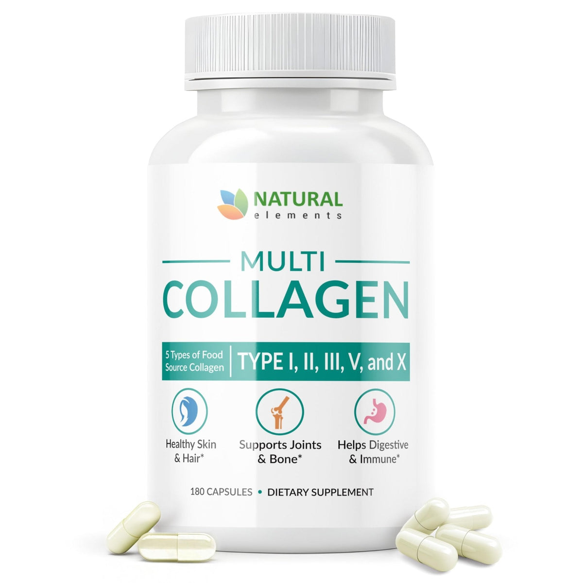 Multi Collagen 180 Protein Capsules - Type I, II, III, V, X Collagen Pills - Proprietary Blend of Eggshell, Chicken, Wild Fish & Grass-Fed - Maple Wellness Supplements