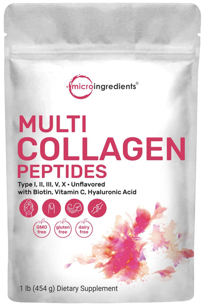Multi Collagen Peptides Powder, 16 Oz - Hydrolyzed Protein Peptides | Type I,II,III,V,X - Maple Wellness Supplements