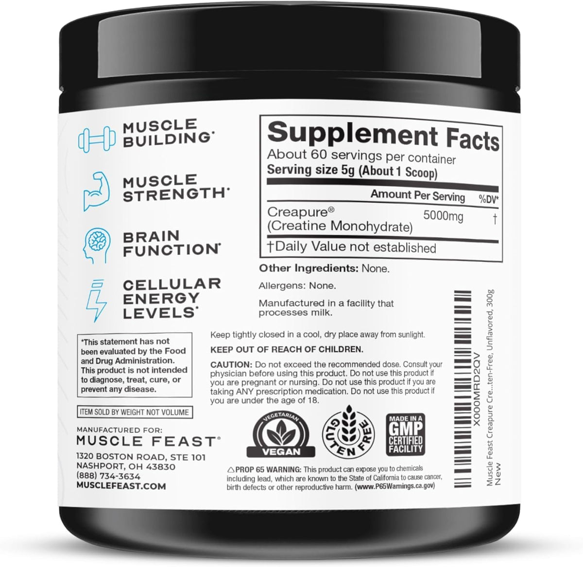 Muscle Feast Creapure Creatine Monohydrate Powder, Vegan Keto Friendly Gluten-Free, Mass Gainer, Muscle Recovery Supplement and Trusted Creatine for Muscle Growth - Maple Wellness Supplements