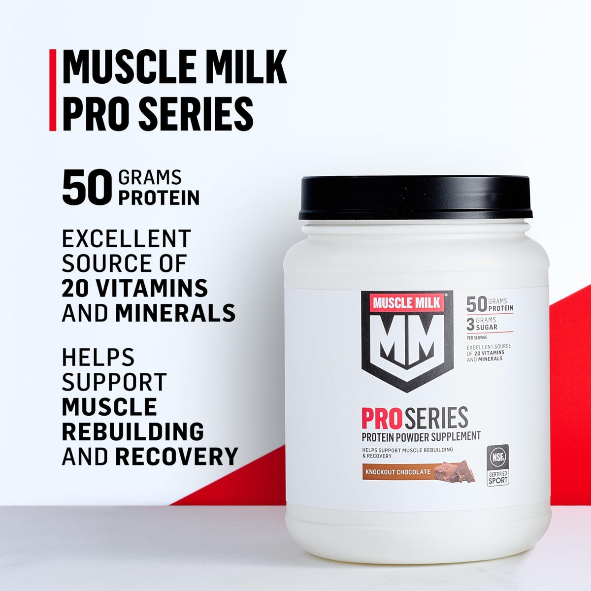 Muscle Milk Pro Series Protein Powder Supplement, Slammin' Strawberry, 2 Pound, 11 Servings, 50g Protein, 3g Sugar, 20 Vitamins & Minerals, NSF Certified for Sport, Packaging May Vary - Maple Wellness Supplements